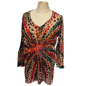 Nally Millie Women S/M Leopard Tie Dye Tunic Top Groovy Psychedelic Dopamine USA